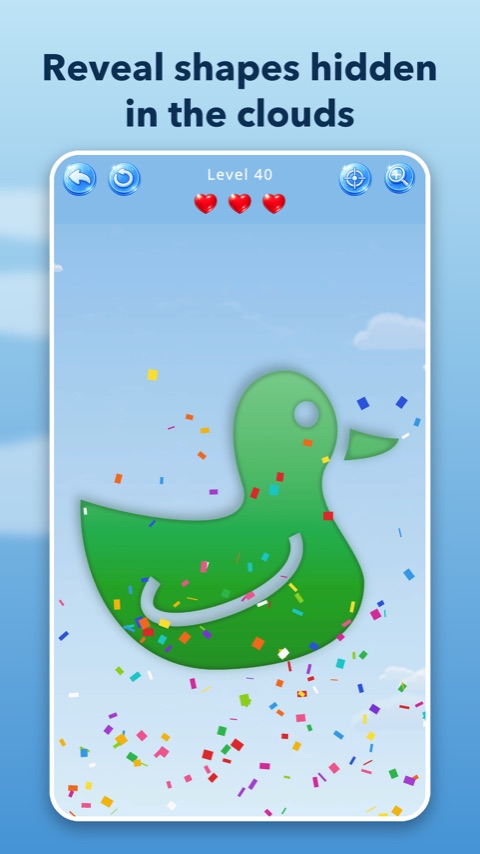 Sky Shapes gameplay — a hidden duck shape revealed in the clouds